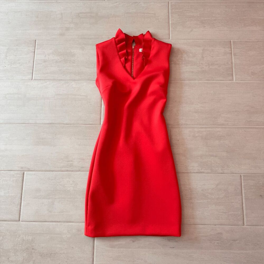 Calvin Klein Women's Sleeveless Sheath with Ruffle Collar Scuba 6 Fuschia Pink